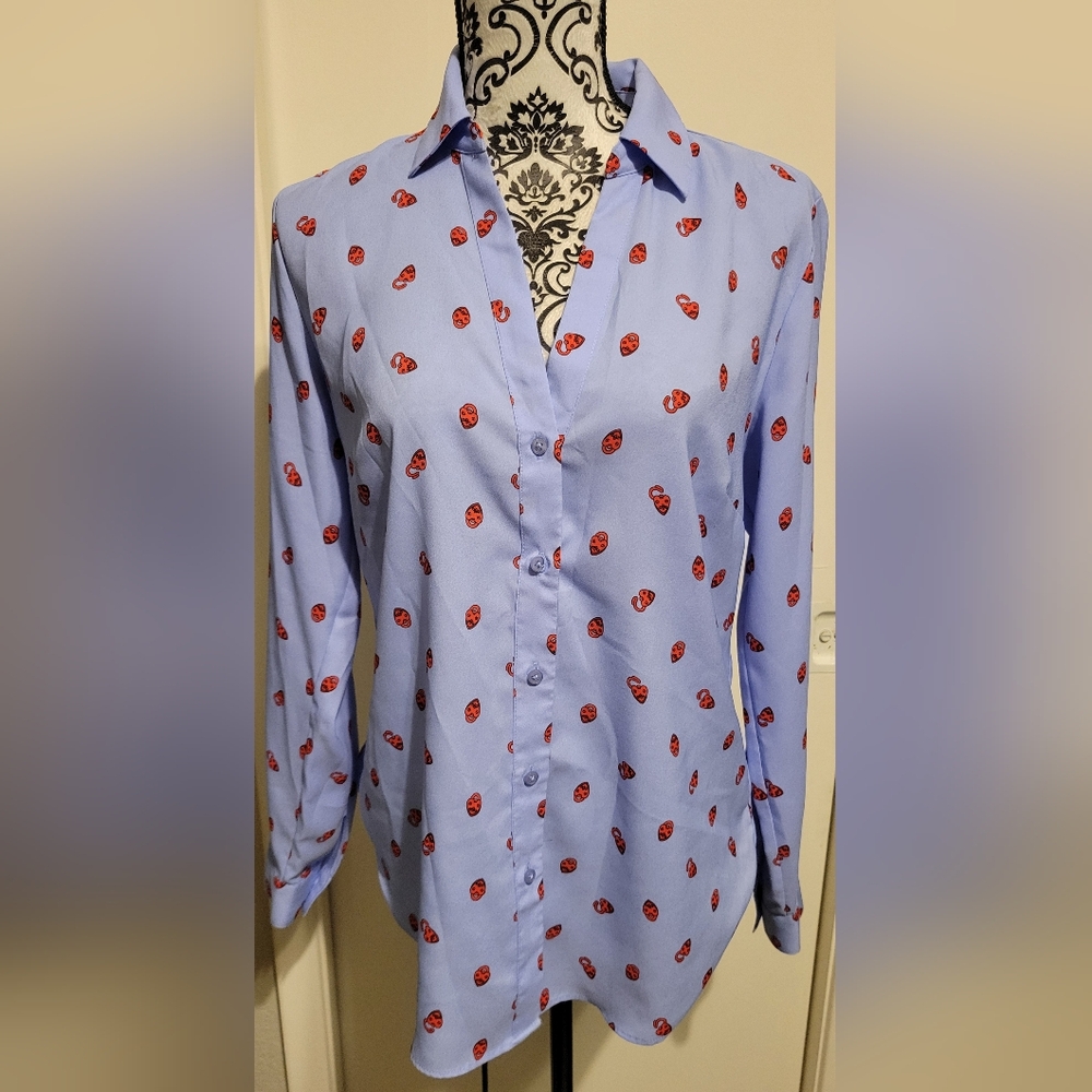 Ann Taylor‎ Heart Lock Print Button Down Shirt Sz Med